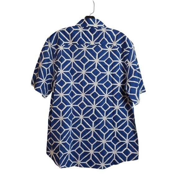 Piombo Mens Blue Geometric Print Short Sleeve Button Down Shirt - Large - Picture 8 of 15